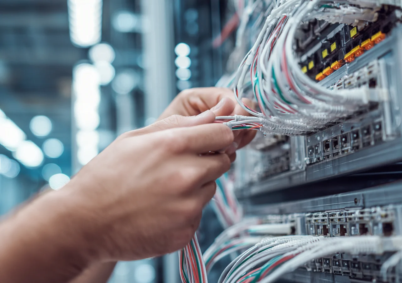 Illustrative engineer reviewing equipment in a server environment